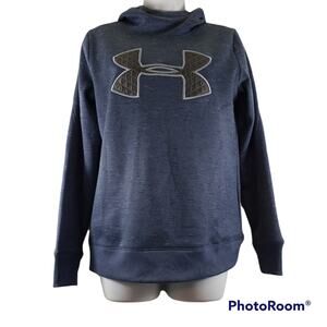 Under Armour Steel Blue Heathered Cold Gear Big Logo Pullover Hoodie Size S NWT
